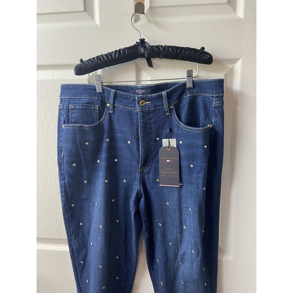 NWT Tommy Hilfiger Jeans Womens Size 16 Blue Rhinestone Bedazzled Tribeca Skinny - Picture 2 of 9